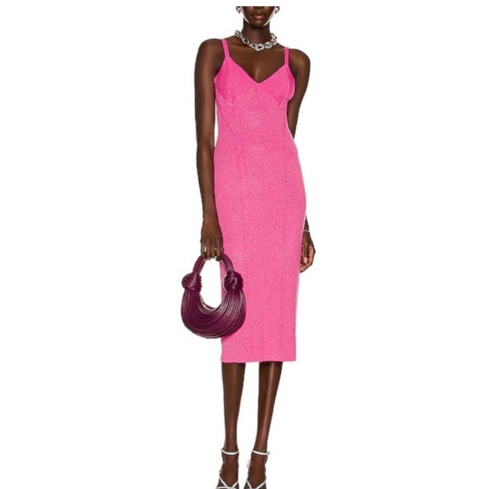 Staud Quartz Metallic Pink Midi Dress Knit New Without Tags Size Large